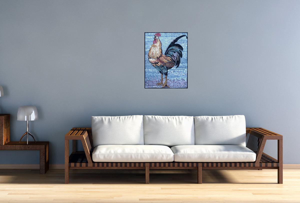 Handmade Rooster Mosaic Tile Art: Farmhouse Kitchen Backsplash (26x20)