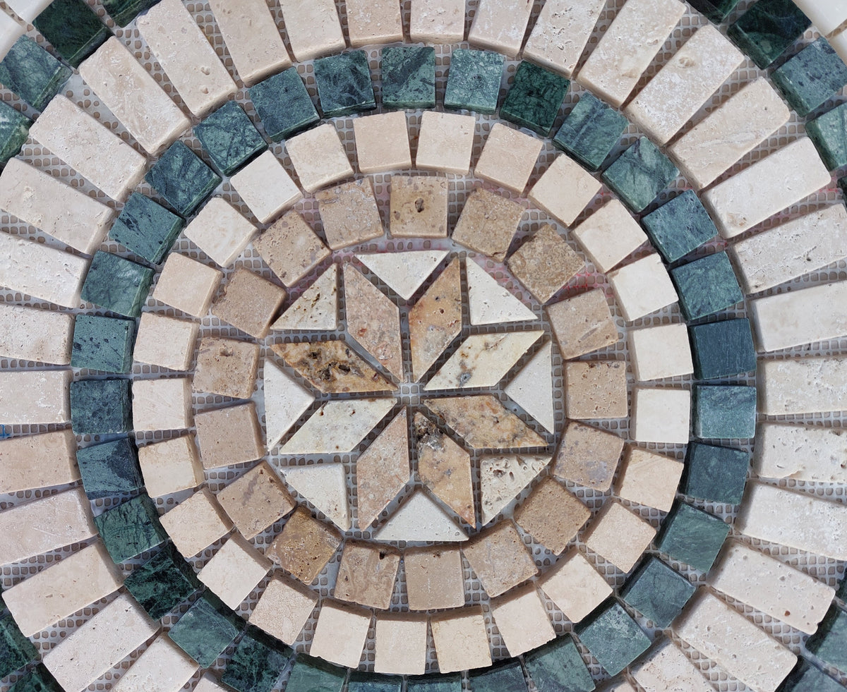 Handmade Marble Mosaic Medallion Art: Square Garden Decor (24x24)