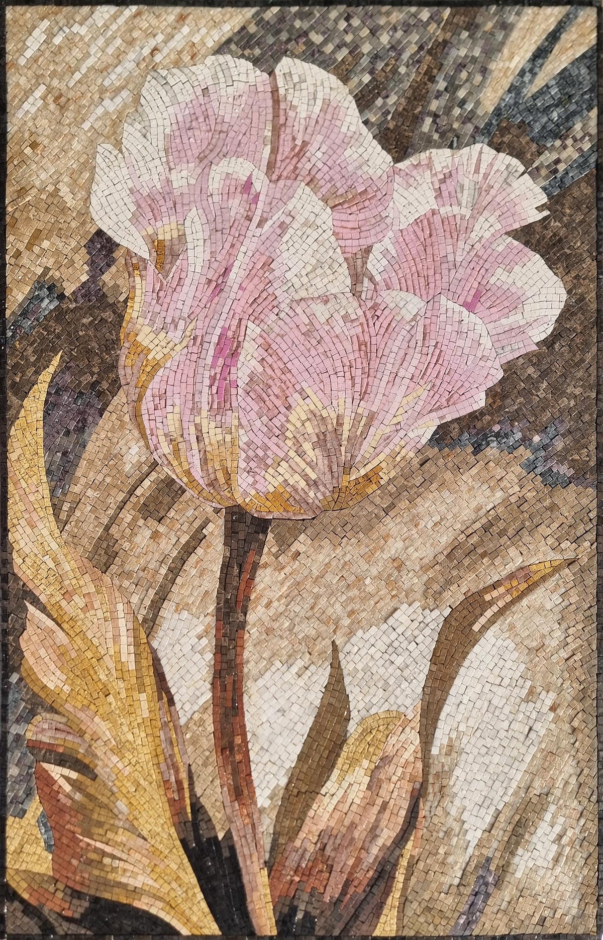 36"x24" Pink Flower Mosaic Wall Art – Custom Handmade Marble Tile Art, Floral Wall Inlay, Decorative Home Decor, Customizable Design
