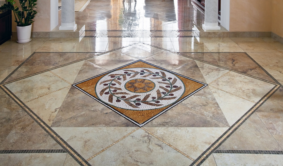 Floral Marble Mosaic Tile: 24" Geometric Flower Art