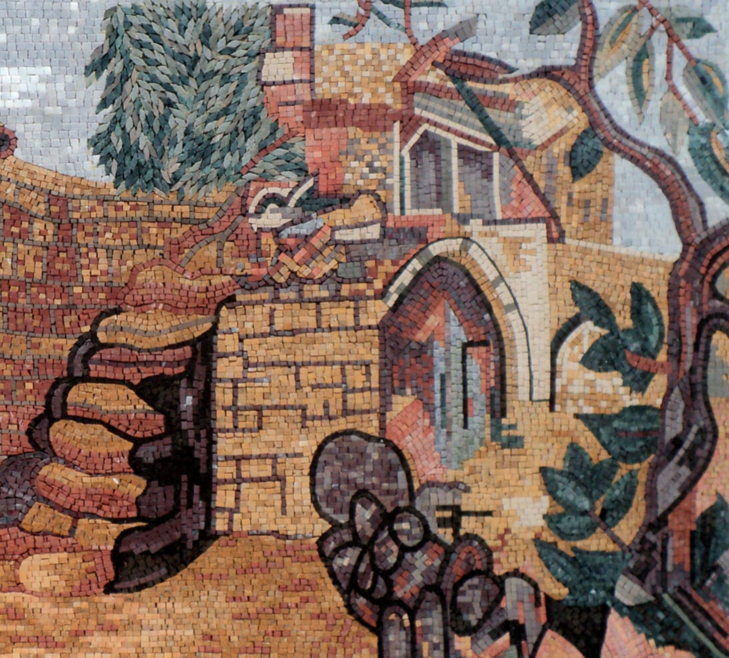 Handmade Roman Mosaic Tile Art: Old City Wall Decor