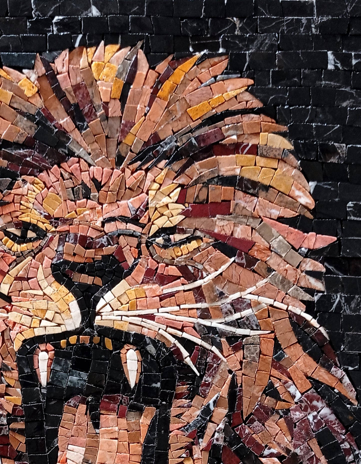 Handmade Lion Mosaic Mural: Roaring Face, Stone Tile Art (26x20)
