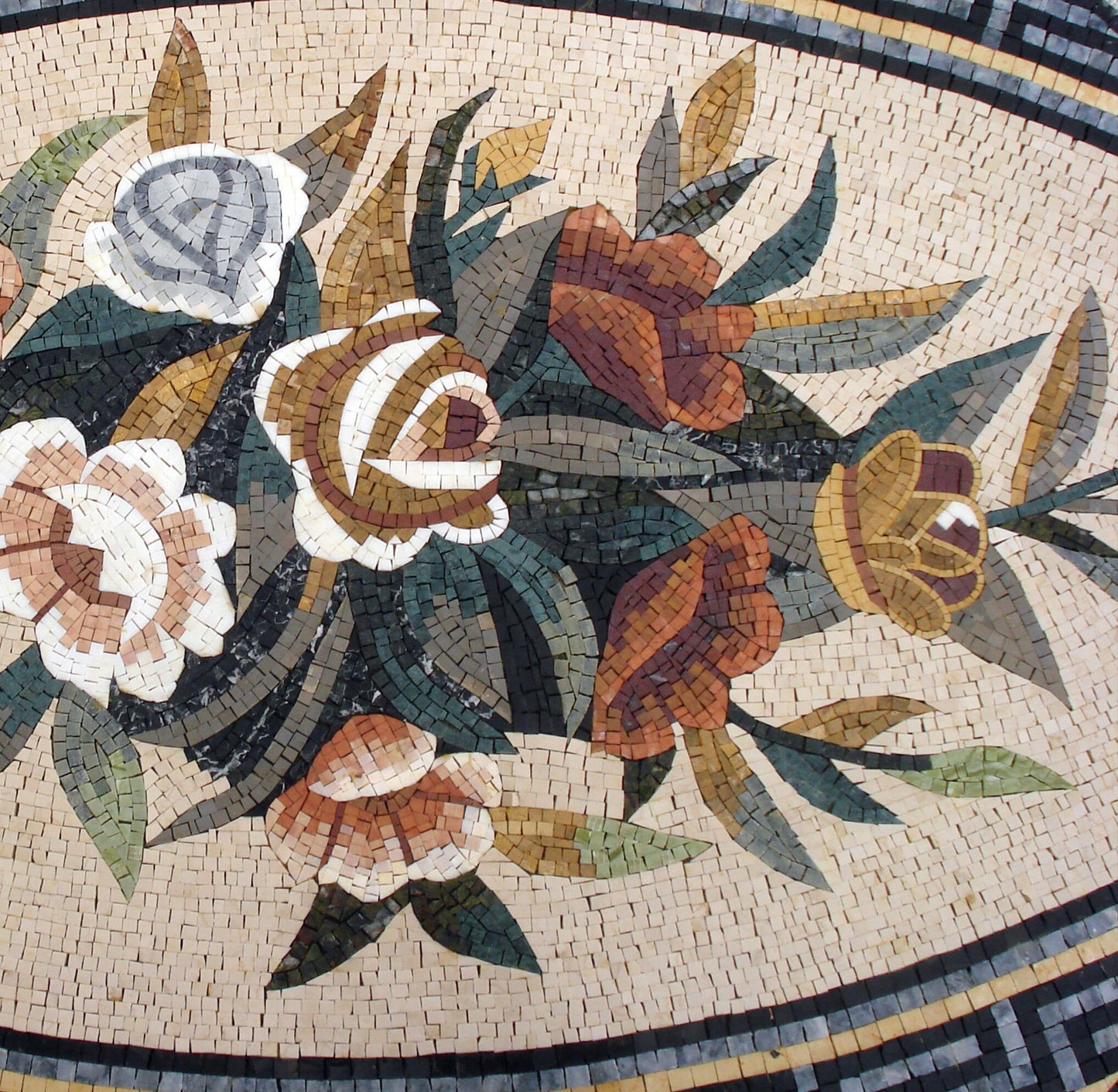 Handmade Marble Mosaic: Floral Bouquet Art, 40" Kitchen Wall Decor