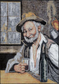 Handmade Mosaic Mural: Man in Hat Drinking - Stone & Marble Art