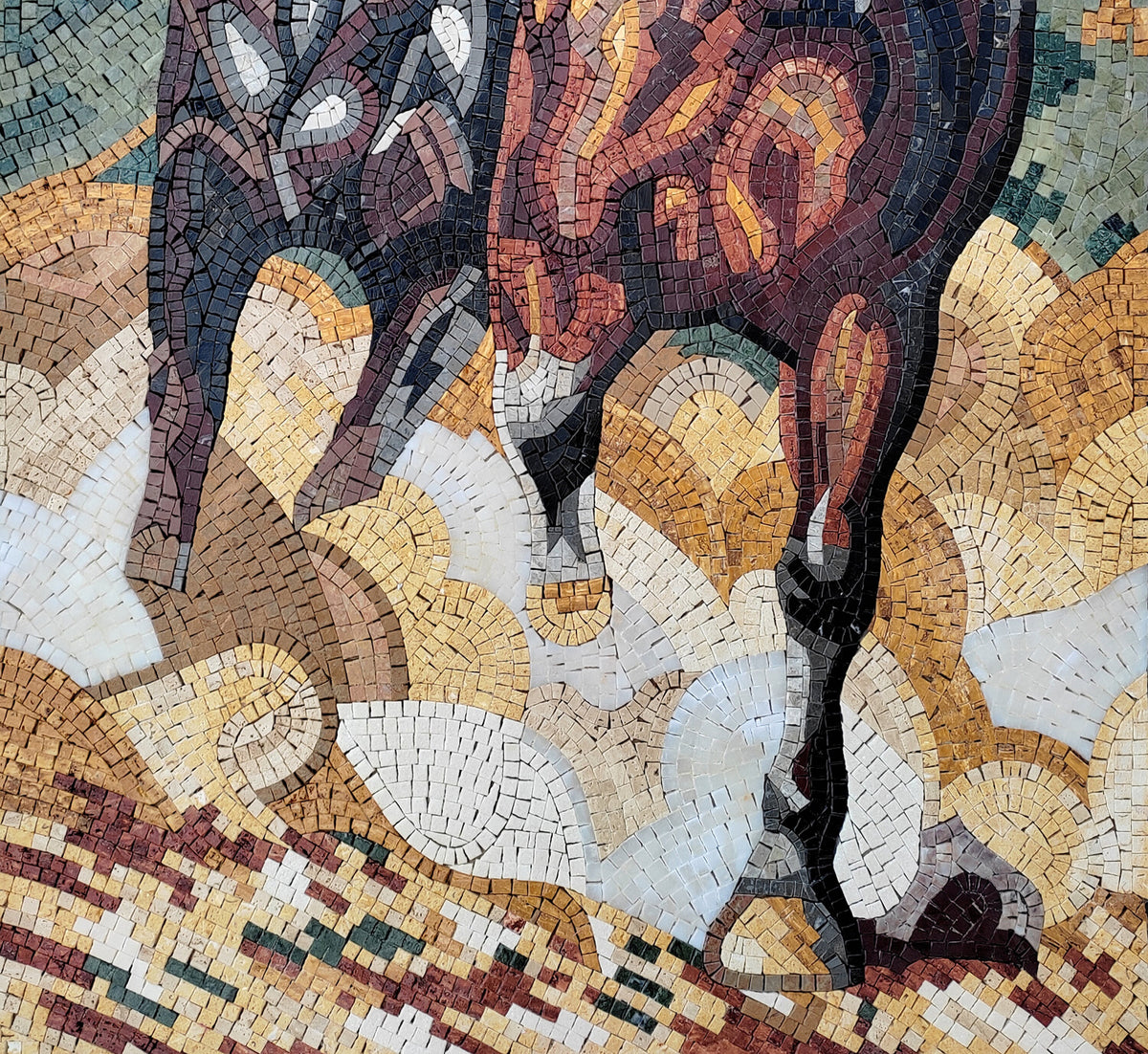 Handmade Horse Mosaic Tile Art: Galloping Horses, Rustic Wall Decor (48" x 32")