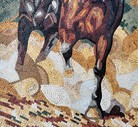 Handmade Horse Mosaic Tile Art: Galloping Horses, Rustic Wall Decor (48" x 32")