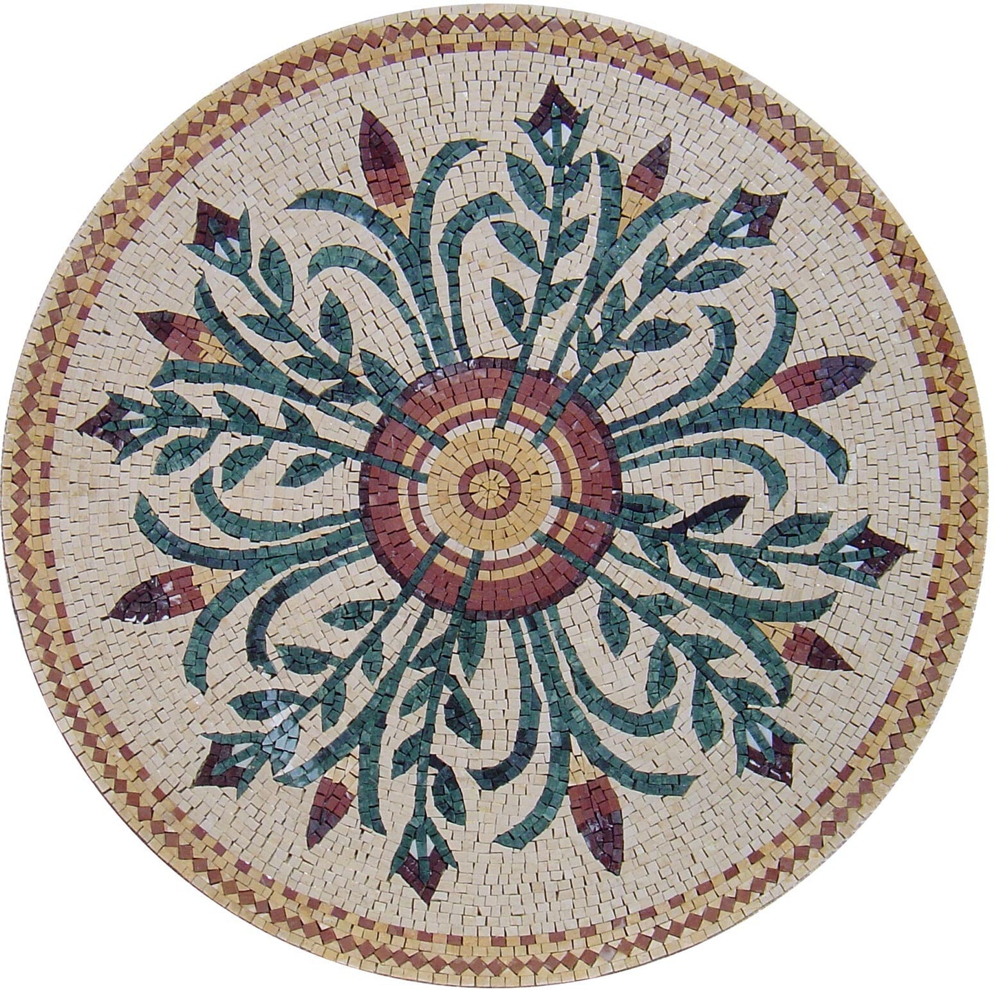 Handmade Marble Mosaic Medallion: Floral Art Tile, 40-Inch Stone Décor