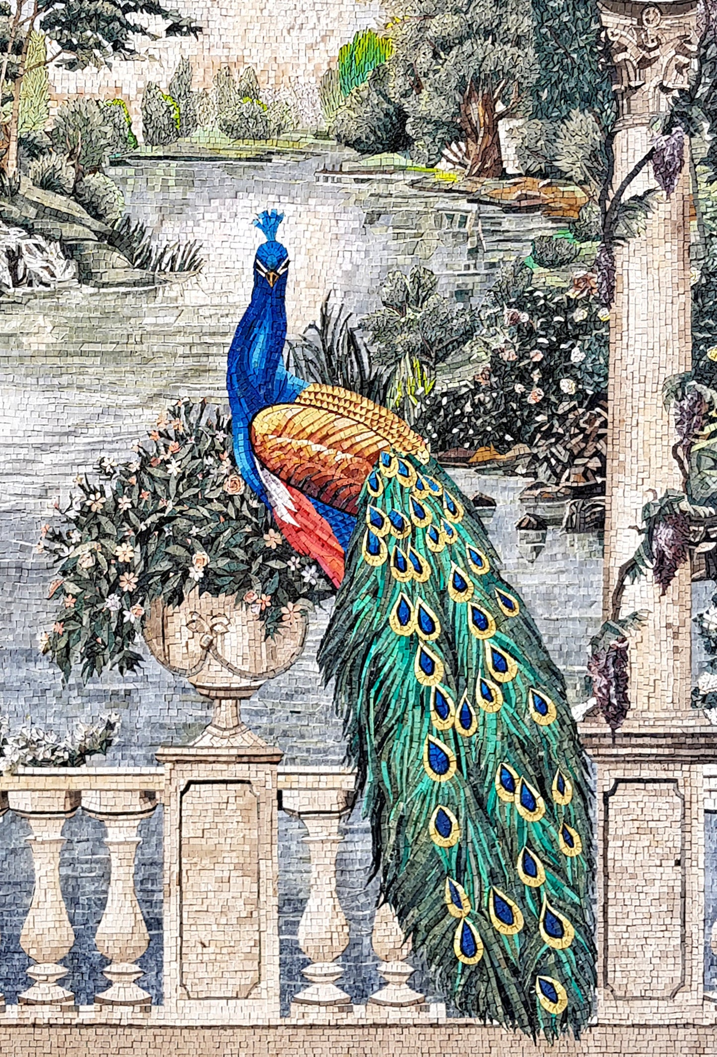 Handmade Peacock Mosaic Tile Art: Indoor/Outdoor Stone Mural