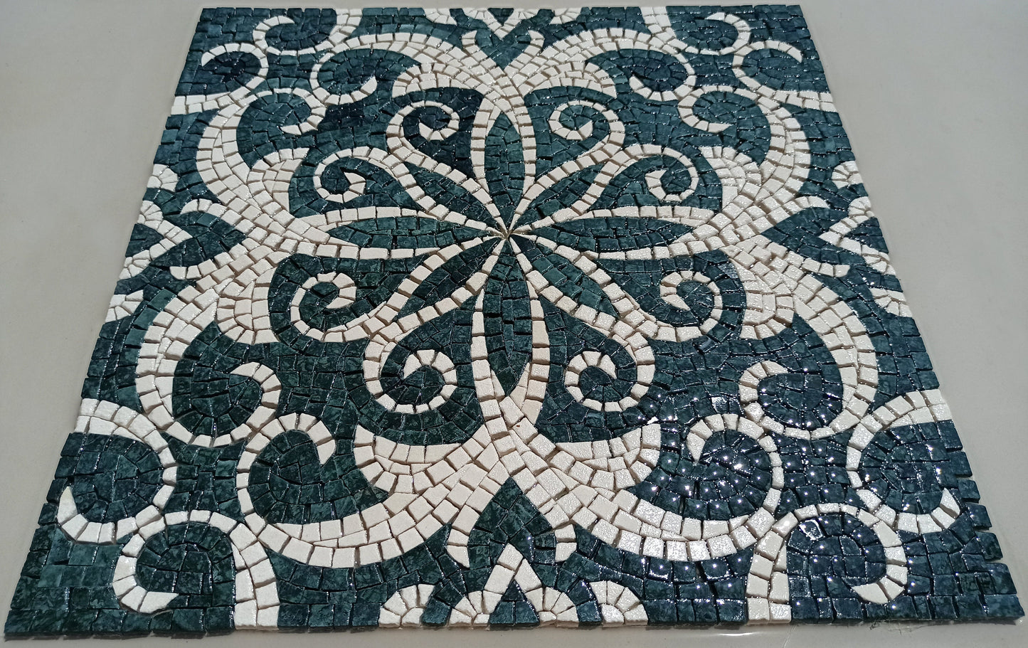 Botanical Medallion Mosaic Tile: Handmade Marble Backsplash (24”x 24")