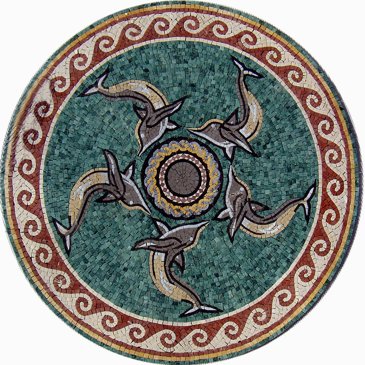 40" Handmade Decorative Dolphins Medallion wall floor Marble Mosaic Art Stone Tile Décor