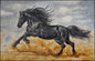 Handmade Marble Mosaic Tile: Black Horse Running Artwork (60” x 40”)