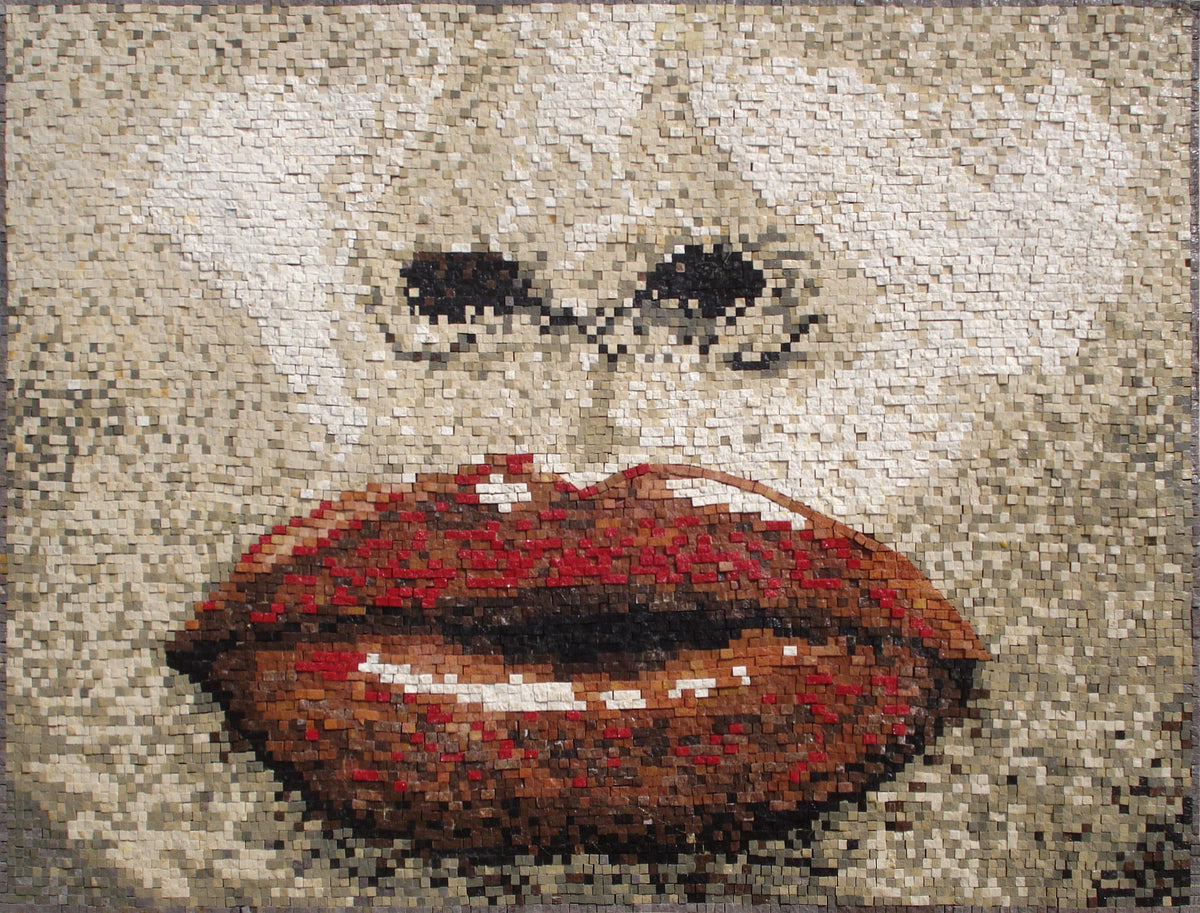 AB001 Lips Closeup Handmade Marble Mosaic Art
