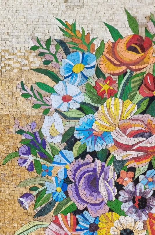 40"x28" Floral Vase Mosaic Wall Art –  Vibrant Flower Arrangement , Customization available