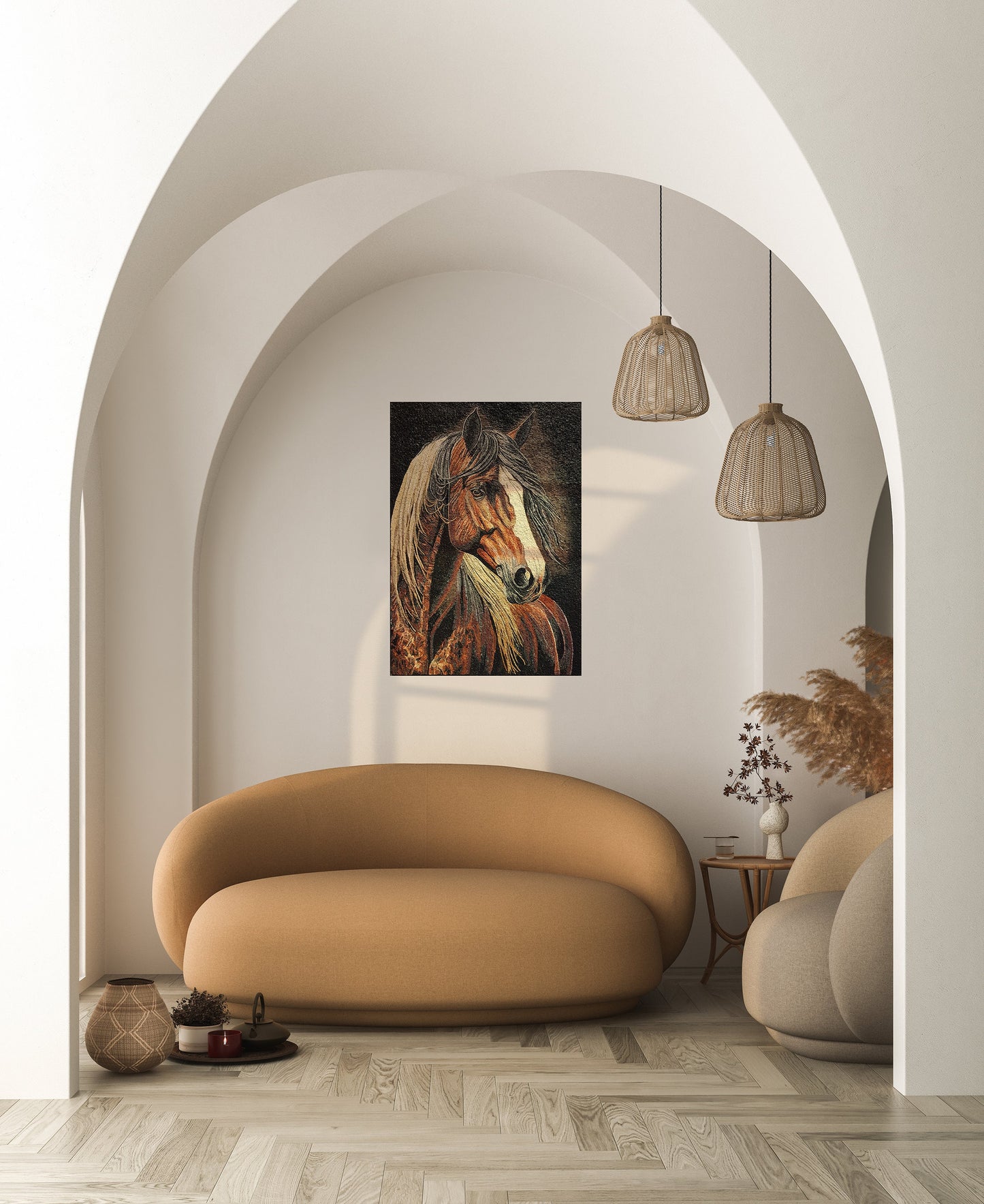 Handmade Horse Mosaic Tile Art: Marble Portrait Mural (48” x 34”)