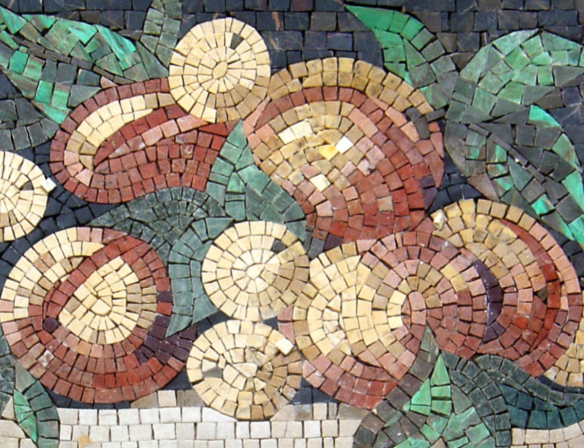 Handmade Marble Mosaic Tile: Fruit Still Life Kitchen Backsplash (32” x 26")