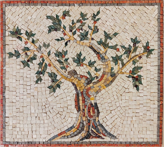 Olive Tree Backsplash Marble Mosaic Tiles. Customization. Handcrafted Roman Mosaics