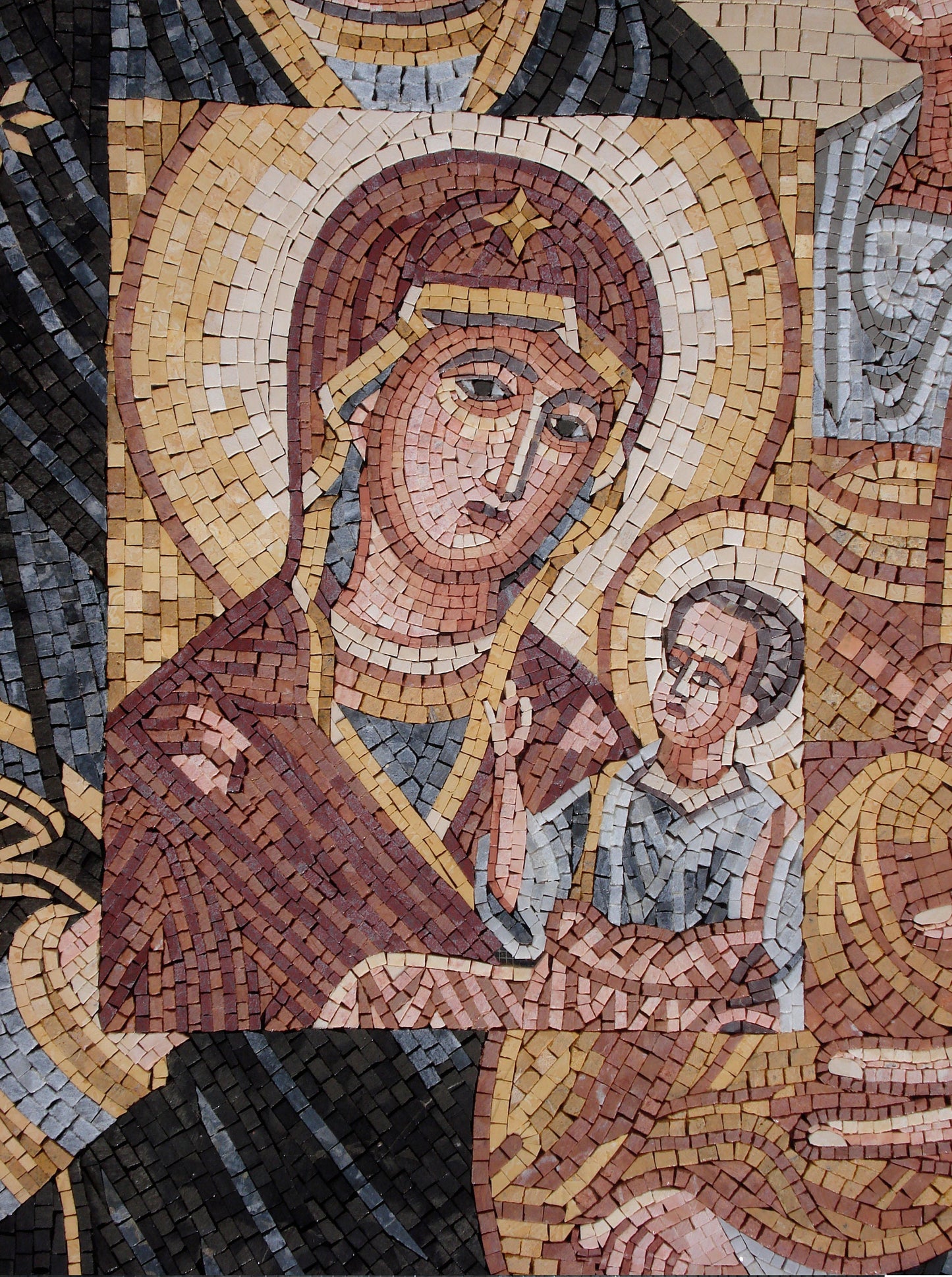 Handmade Jesus and Virgin Mary Marble Mosaic Art: Church Wall Decor