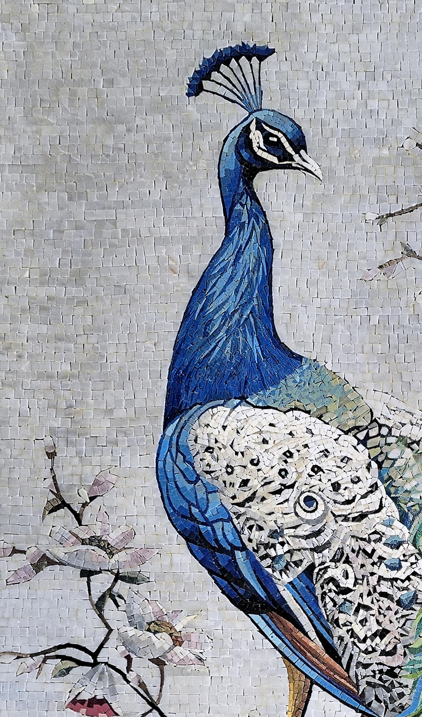 68"x40" Peacock Mosaic Wall Art – Vibrant Bird Inlay, Nature-Inspired Home Decor, Customization Available