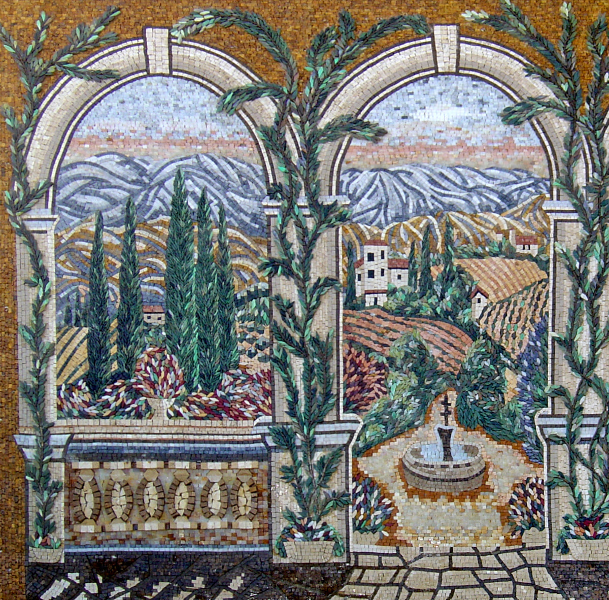 Botanical Mosaic Tile: Handmade Marble Leaves Pattern (80” x 56")