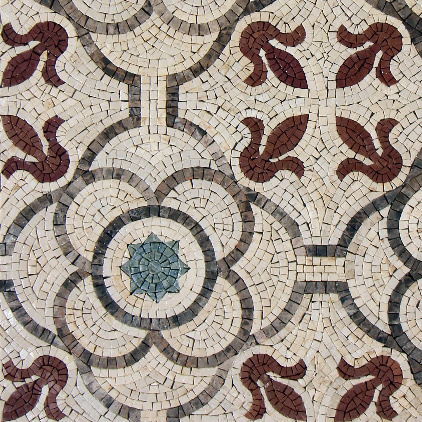 Handmade Marble Mosaic Tile: Geometric Floral Pattern (24x24")