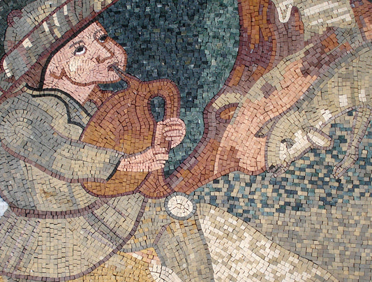 Handmade Shepherd Mosaic Mural: Stone & Marble Tile Art (52” x 32")