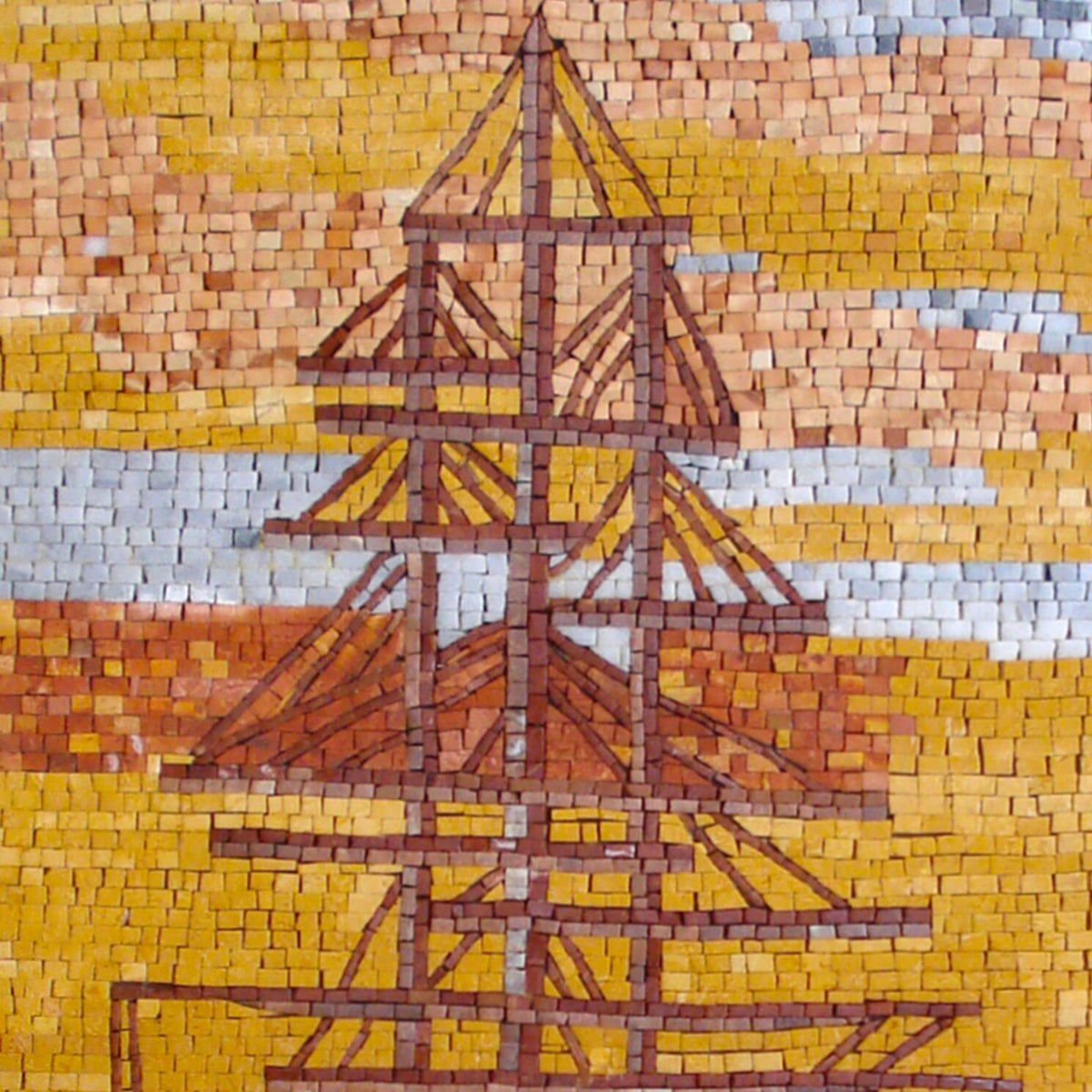 Handmade Marble Mosaic Tile: Sailing Boat Sunset Wall Art (56” x 30")