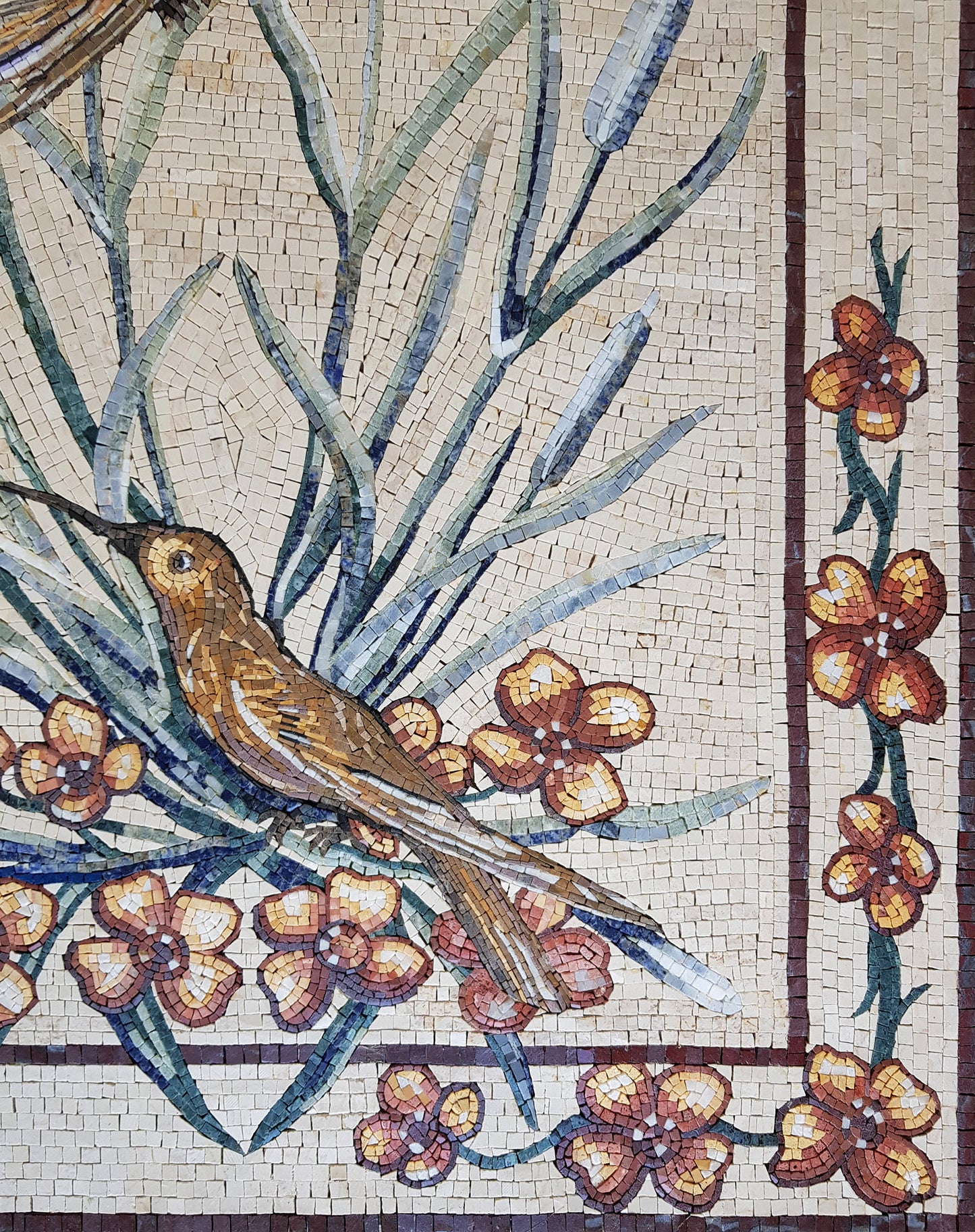 Kingfisher Birds Mosaic Marble Wall Art: Handmade Indoor Mural