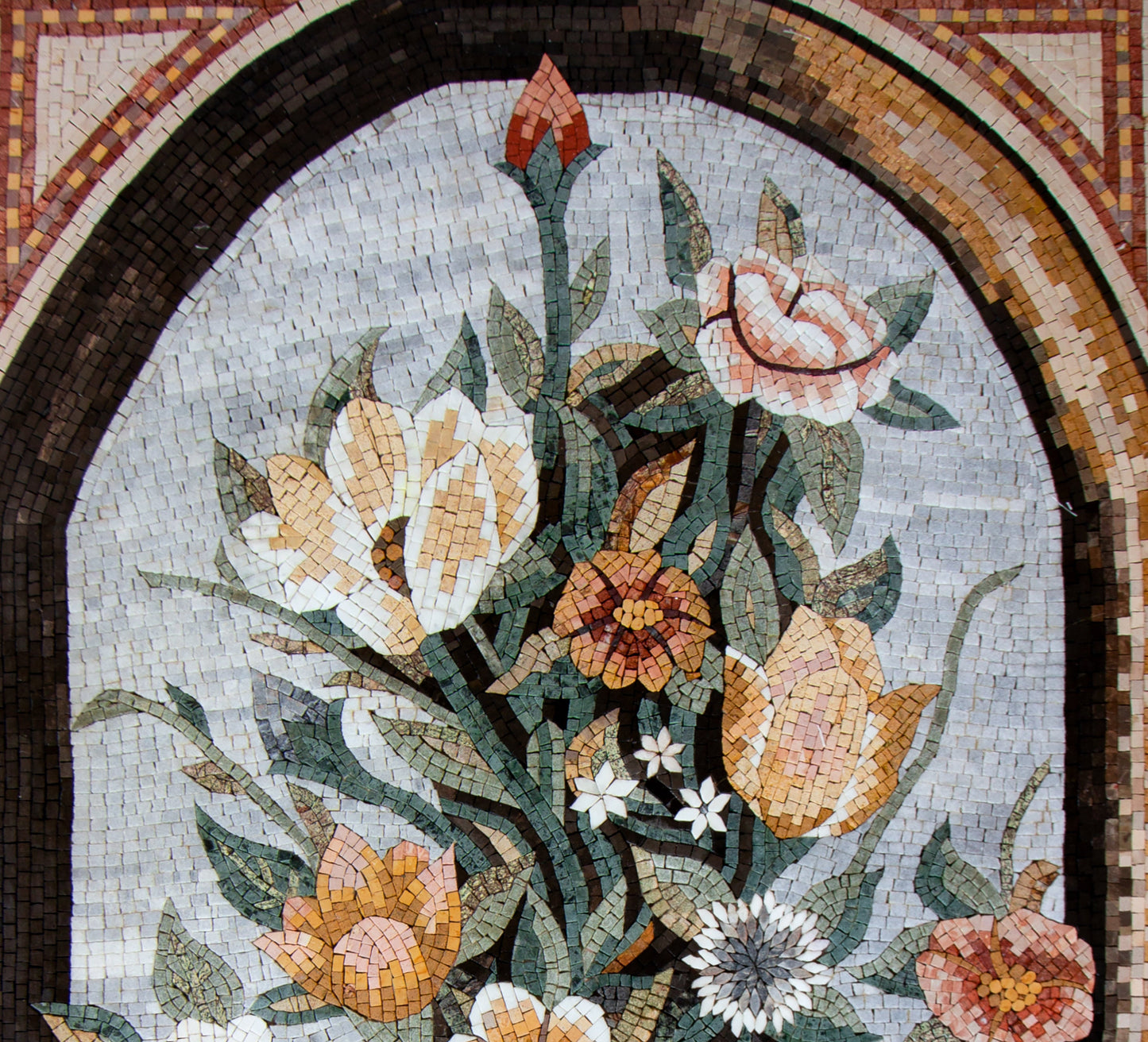 Handmade Marble Mosaic Mural: Flowers in Vase Wall Art