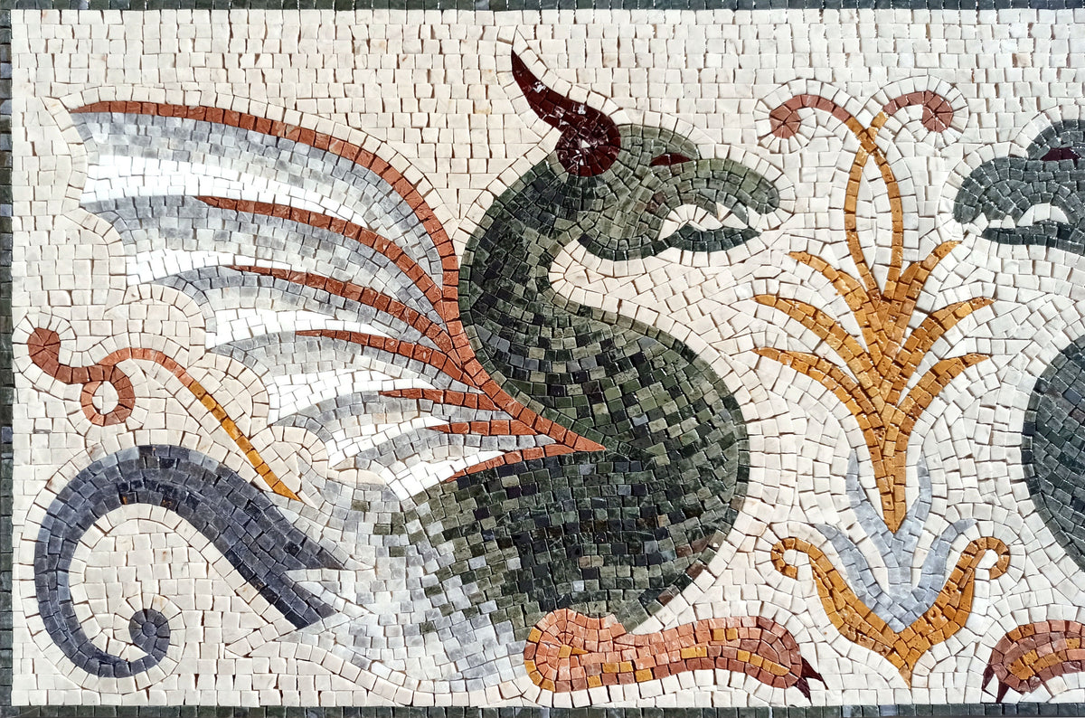 Dragon Mosaic Tile Art: Handmade Medieval Decor (48" x 20")