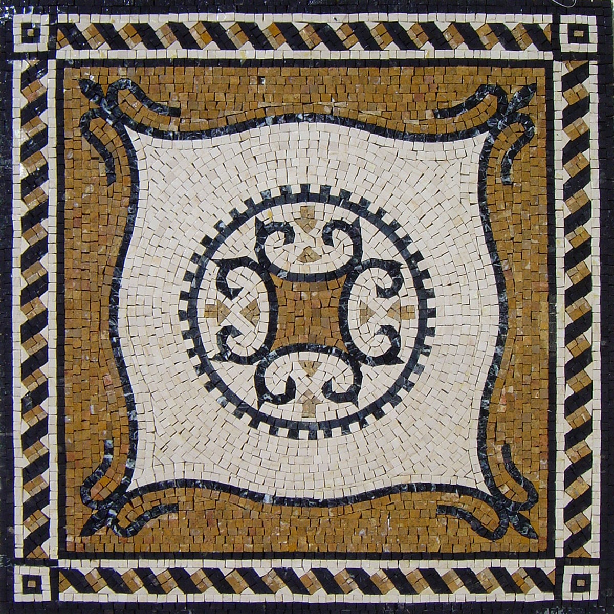 40" Medallion Marble Mosaic Tile: Inlay Artwork, Indoor/Outdoor