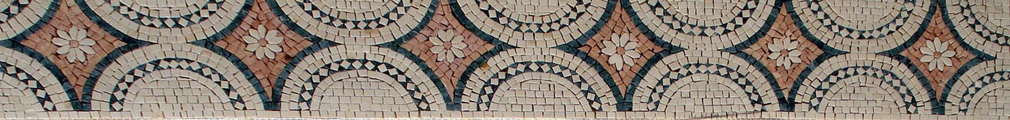 Floral Mosaic Border: Handmade Marble Tiles, Interior Decor (40x6")