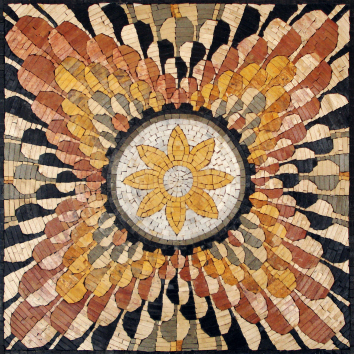 Handmade Sunflower Mosaic Tile Art: 36" Marble Inlay
