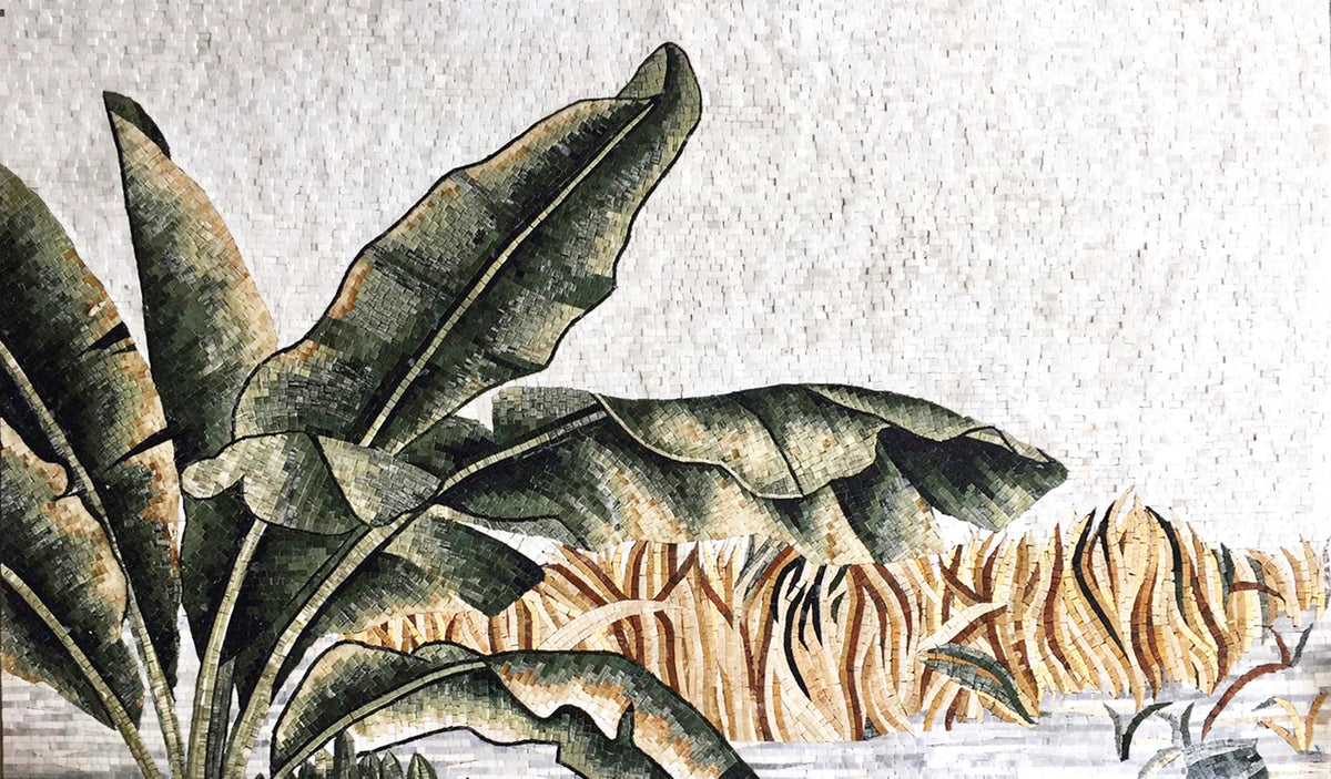 Handmade Banana Leaf Marble Mosaic: Tropical Wall Art Backsplash