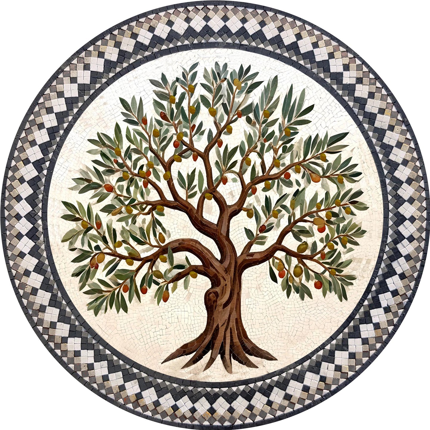 Olive Tree Backsplash Marble Mosaic Medallion Tiles. Customization. Handcrafted Roman Mosaics