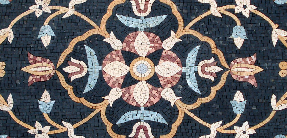 Floral Mosaic Rug: Handmade Stone Art, Home Decor (60” x 36”)