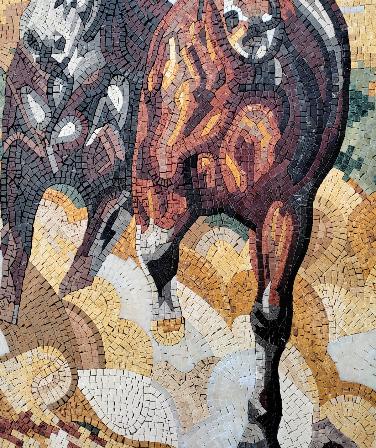 Handmade Horse Mosaic Tile Art: Rustic Interior Wall Decor (48" x 32")