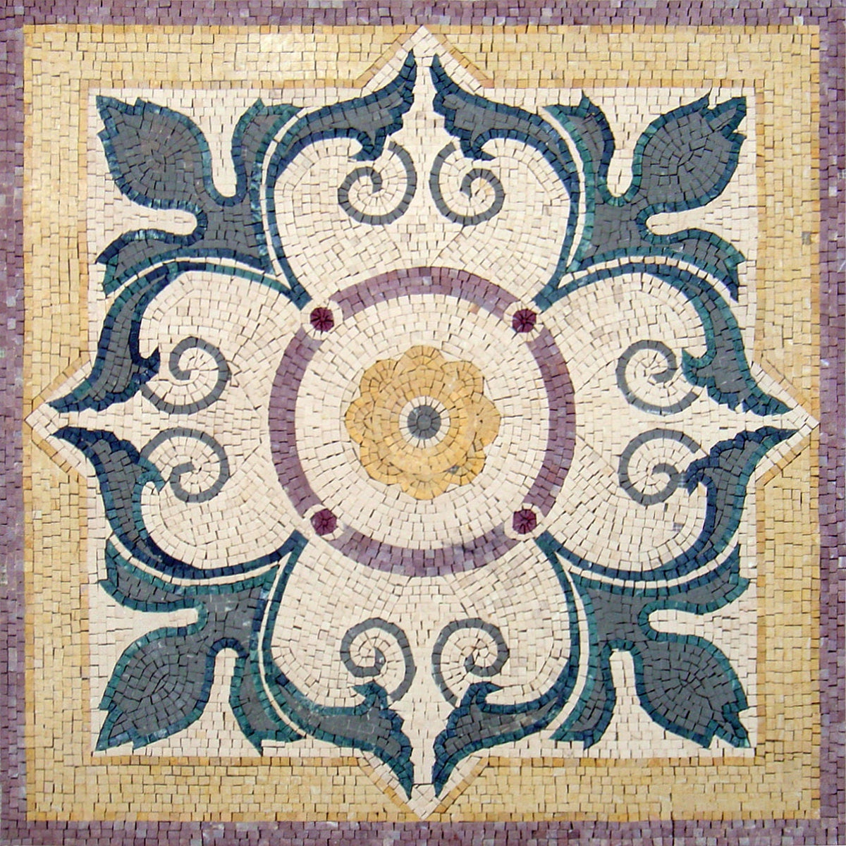 Handmade Floral Marble Mosaic Medallion Backsplash - 40” Square