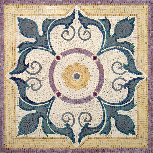 Handmade Floral Marble Mosaic Medallion Backsplash - 40” Square