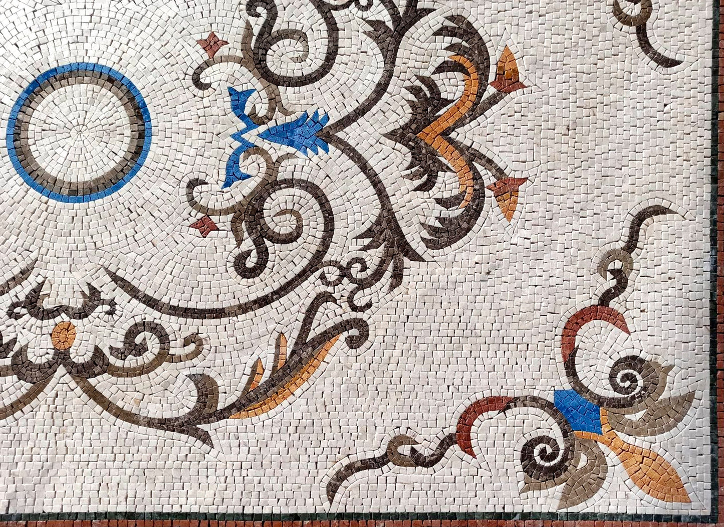 Handmade Marble Mosaic Rug: Floral Medallion Design (80” x 48")
