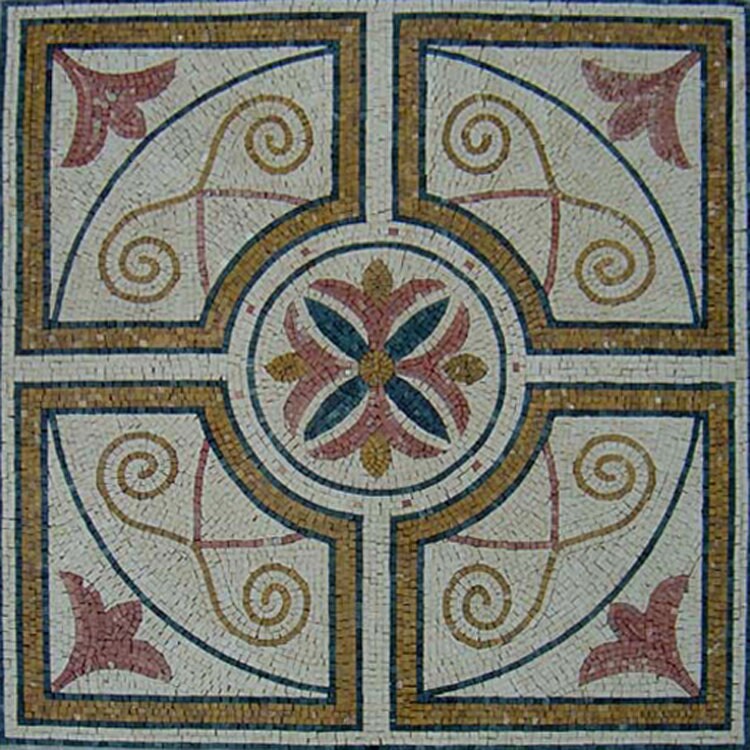 48" Geometric Marble Mosaic Tile: Botanical Floral Art