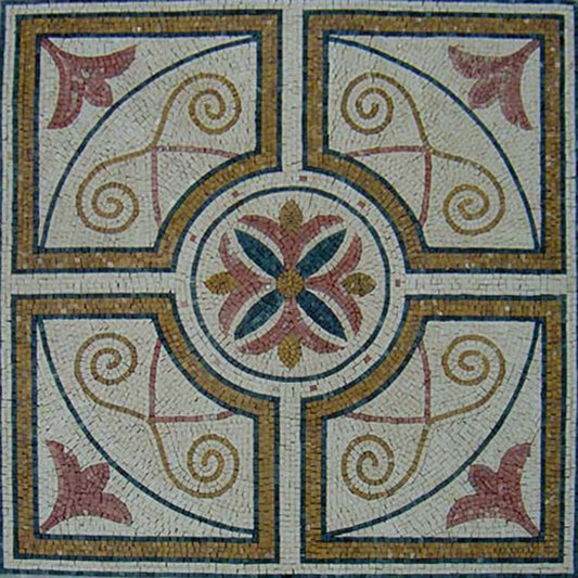 48" Geometric Marble Mosaic Tile: Botanical Floral Art
