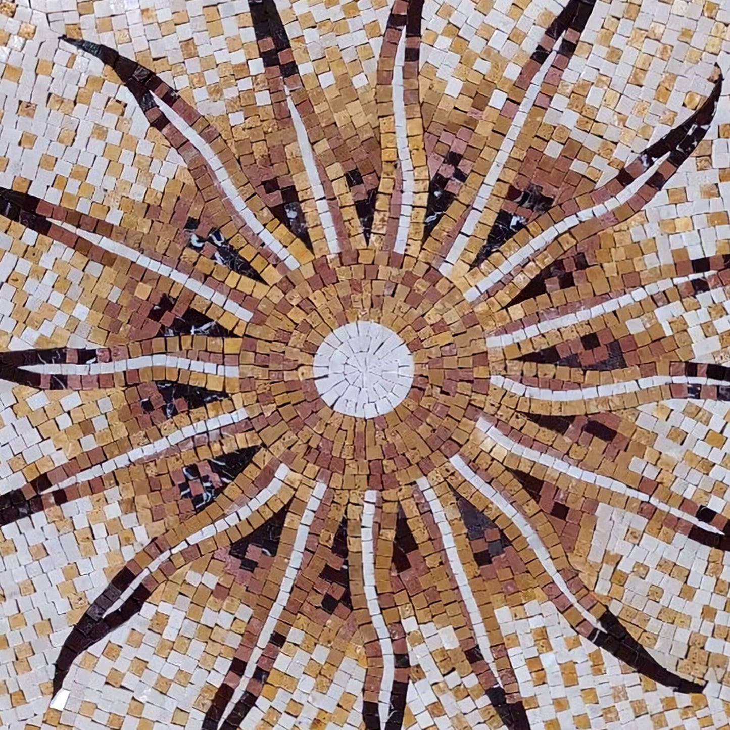 Celestial Radiance -Handmade Flaming Sun Round Mosaic Art Stone Tile - Customization available