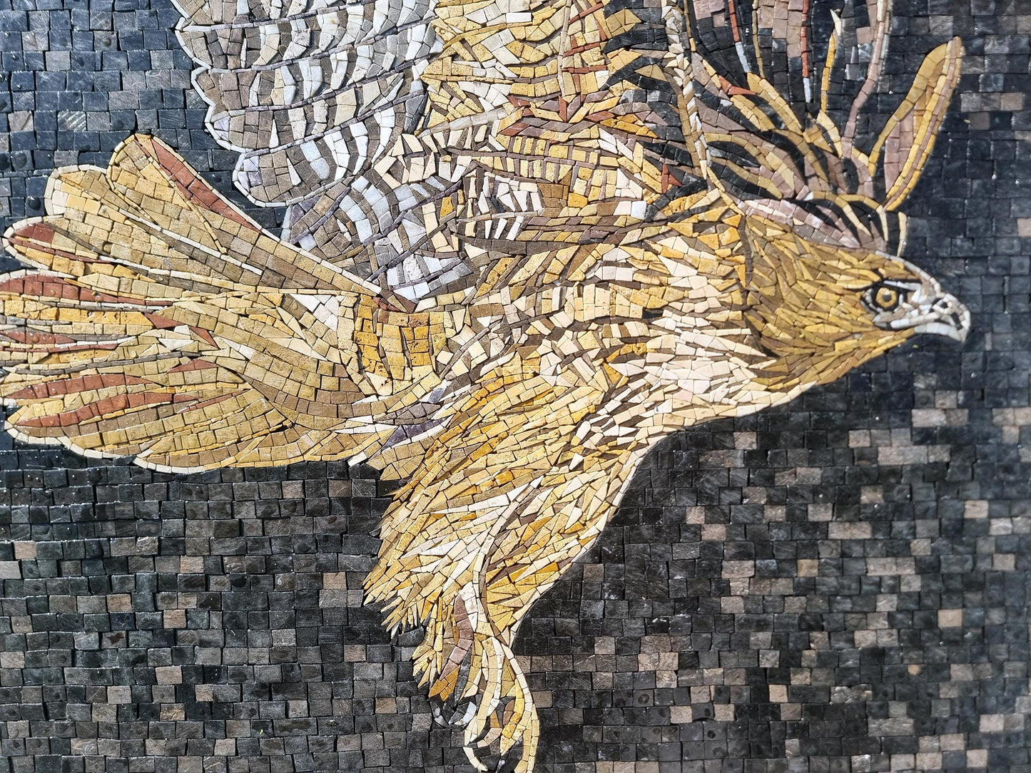 Handmade Eagle Mosaic Wall Art: Patriotic Marble Tile Inlay (34"x24")
