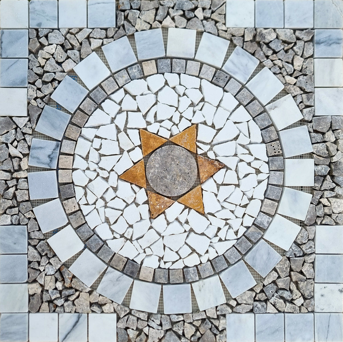 Handmade Natural Stone Mosaic Tile: Tropical Art Decor (24” x 24")