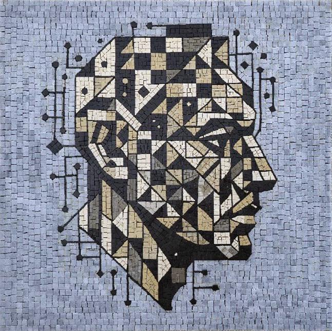 Robot Head Mosaic Wall Art – Custom Mechanical Sci-Fi Marble Tile Décor- Customization Available