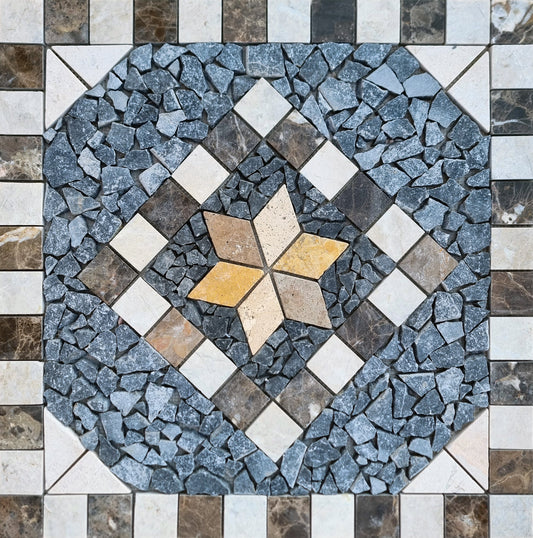 Handmade Marble Mosaic Medallion Art: Tropical Decor (24x24)