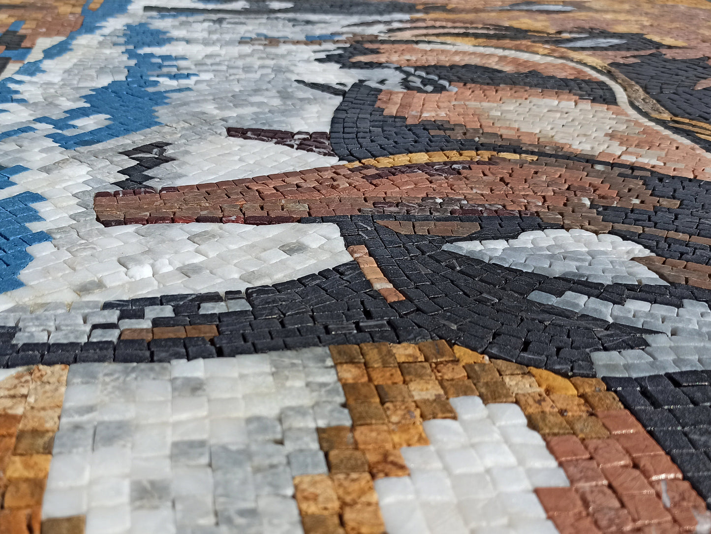 Handmade Horse Mosaic Tile Art: Galloping Horses in Water