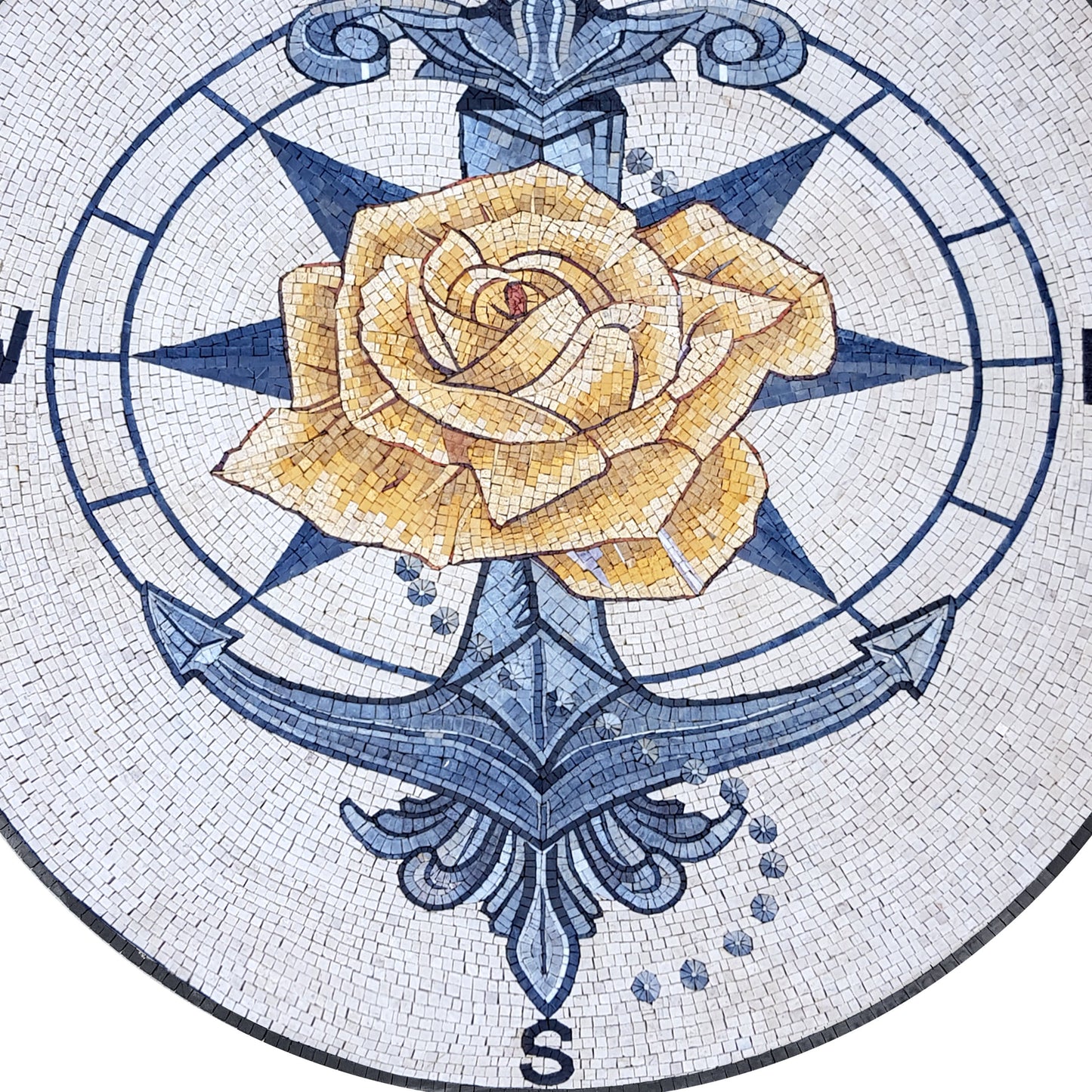 Nautical Charm: Compass Rose Marble Mosaic Medallion Flooring Tiles - Customization available
