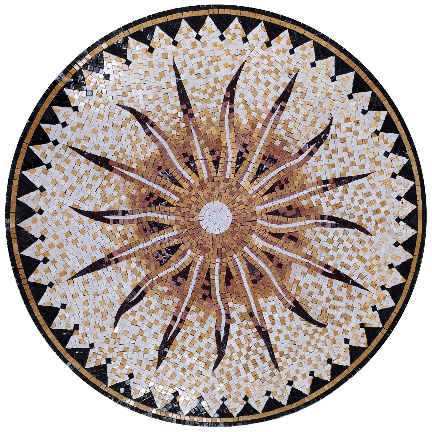 Celestial Radiance -Handmade Flaming Sun Round Mosaic Art Stone Tile - Customization available
