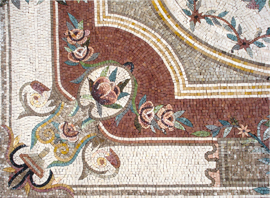 Floral Marble Mosaic Rug: Handmade Stone Carpet (104” x 72")